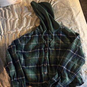 SO Green Plaid Crop Top with Hood